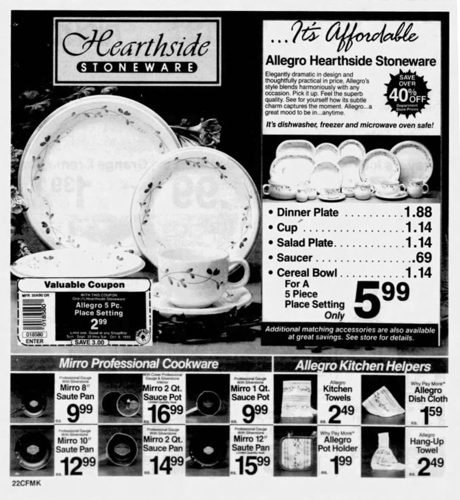 Newspaper ad for dishware