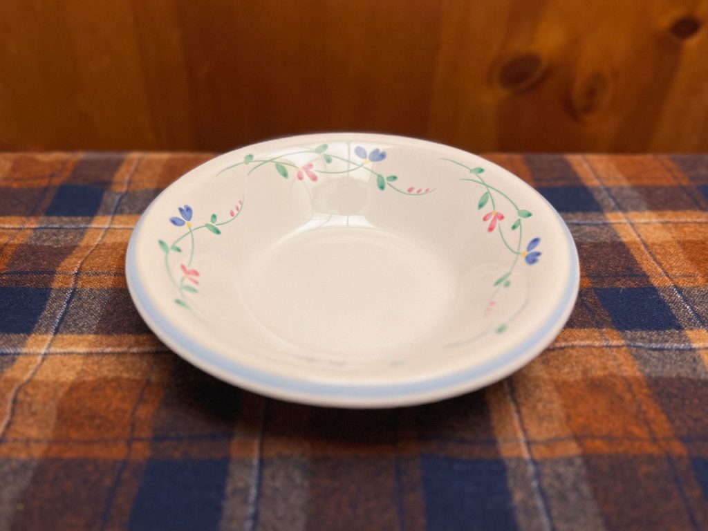 Front of bowl on a blanket