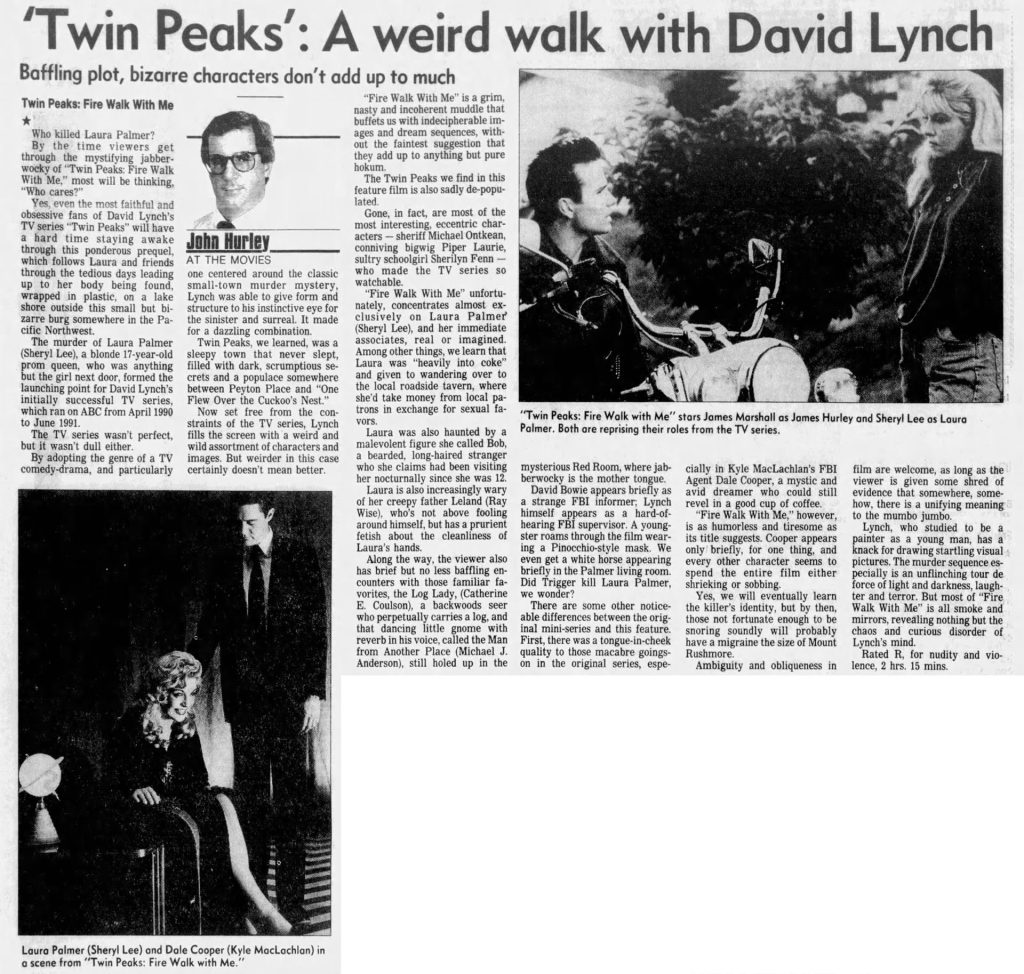 John Hurley's review of "Twin Peaks: Fire Walk With Me."