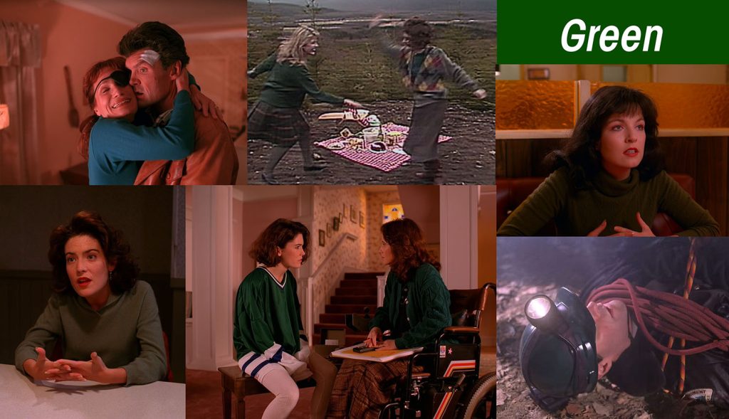 Collage of characters wearing green costumes