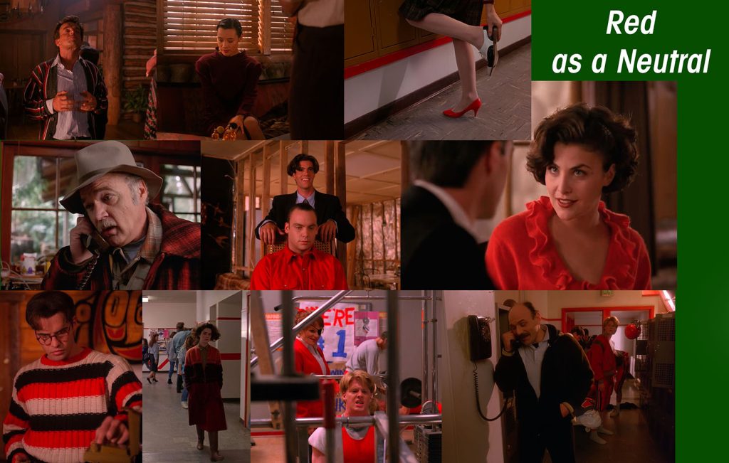 Image collage of characters wearing red costumes