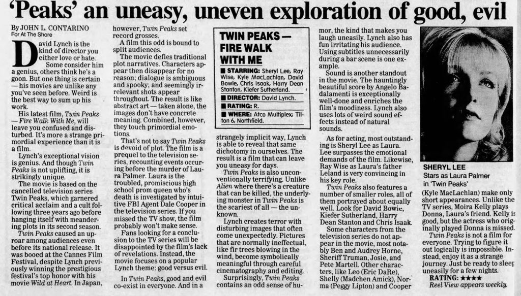 Review of Twin Peaks: Fire Walk With Me with a photo of Sheryl Lee as Laura Palmer