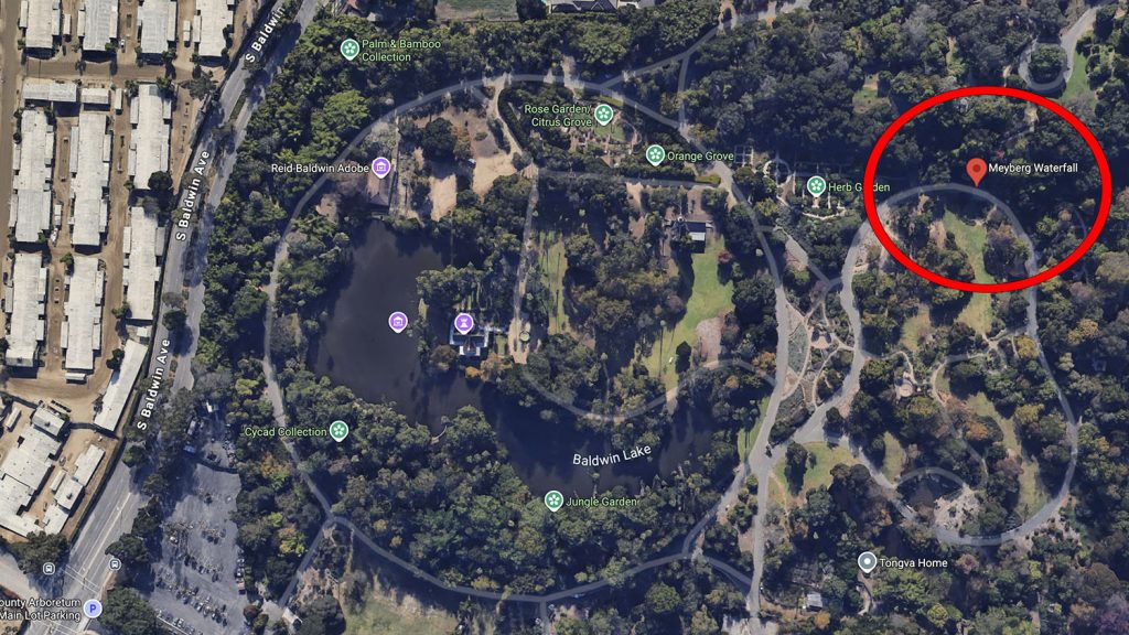 Aerial map of LA Arboretum