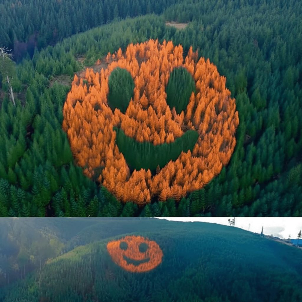 Smiley Face planted in trees