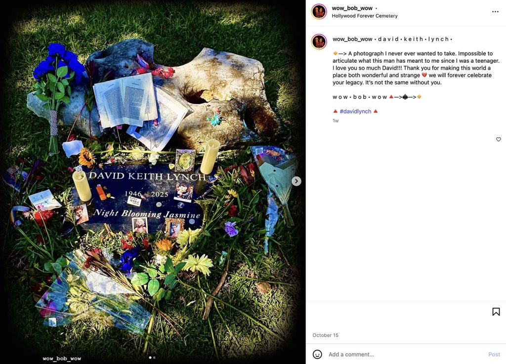 Instagram post about David Lynch's grave