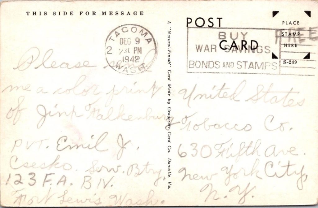 Back of postcard