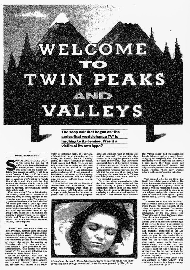 William Grimes' article about Twin Peaks