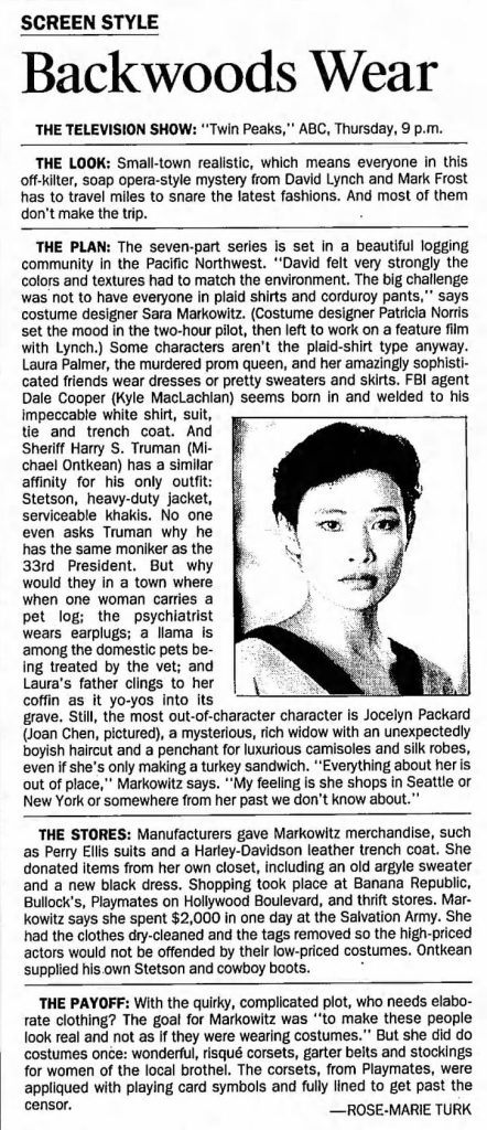 Newspaper article about Twin Peaks fashion