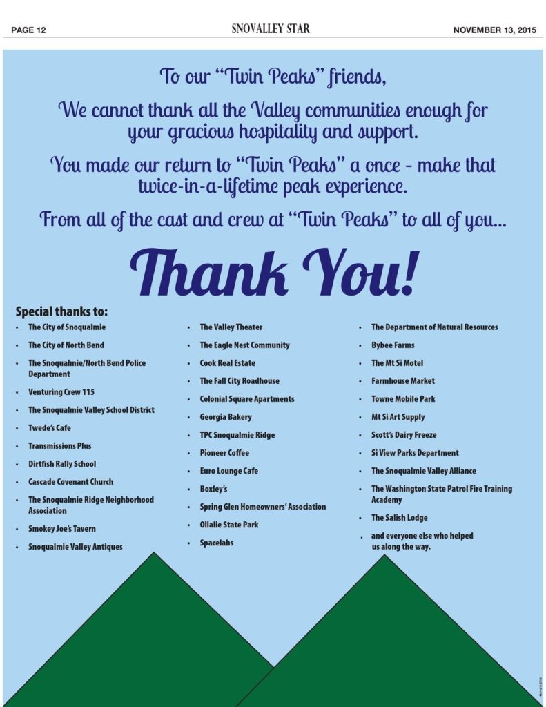 Thank you to Snoqualmie Valley