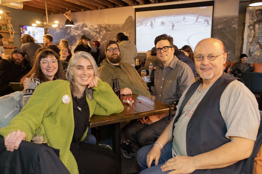 Friends gathered in Volition Brewing Co.