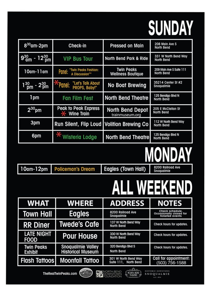 Real Twin Peaks 2025 event itineary