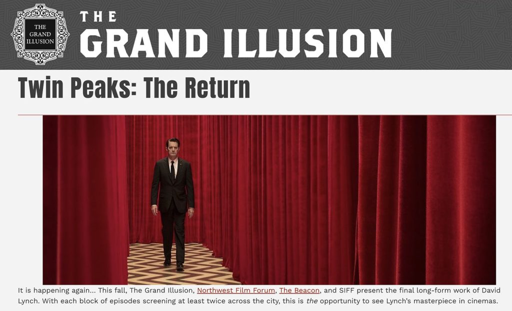The Grand Illusion Cinema webpage about Twin Peaks: The Return