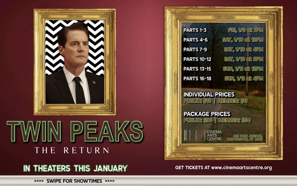 Framed photo of Dale Cooper and event schedule