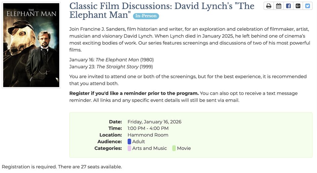 Glencoe Library screening of The Elephant Man