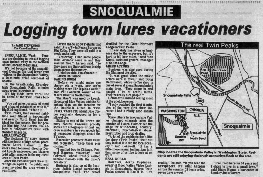Newspaper article about the Real Twin Peaks