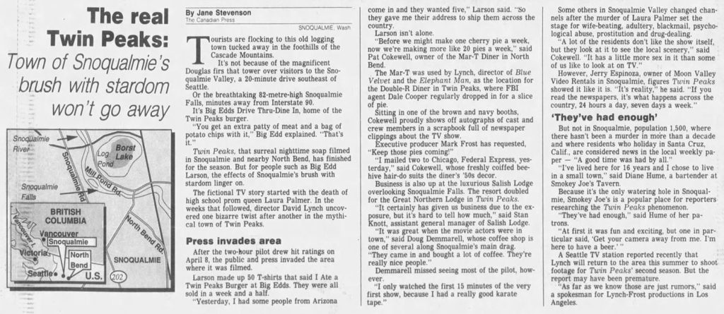 Newspaper article about the Real Twin Peaks