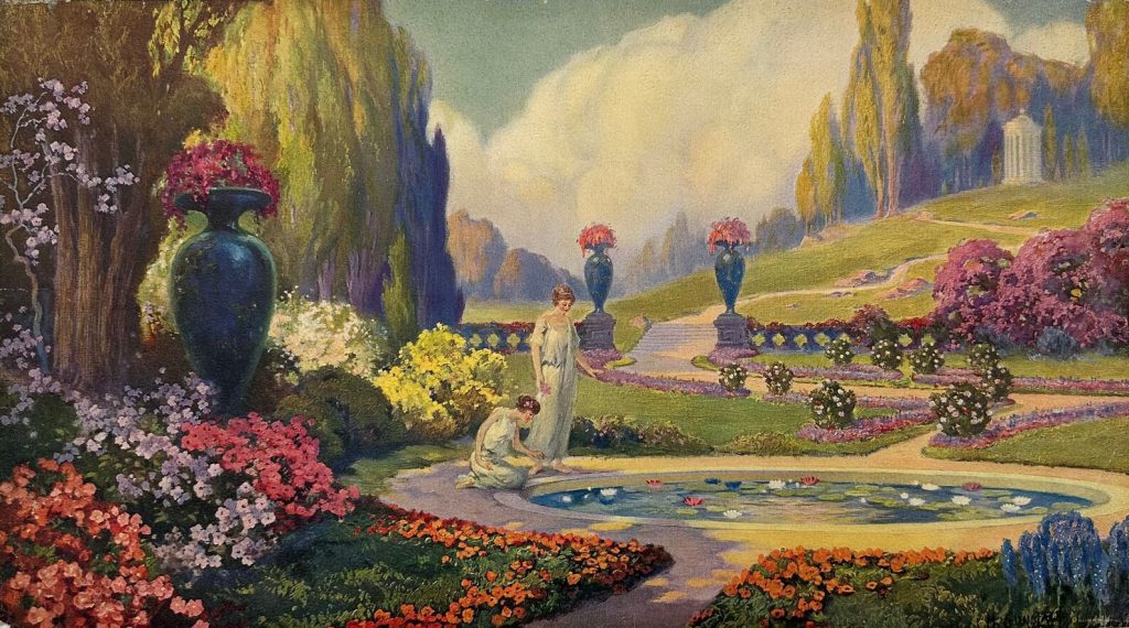 Max Gundlach artwork with ladies at reflecting pond