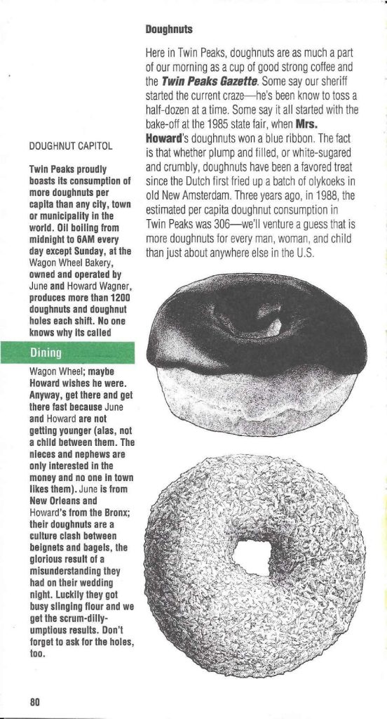 Twin Peaks Access Guide to the Town with images of doughnuts