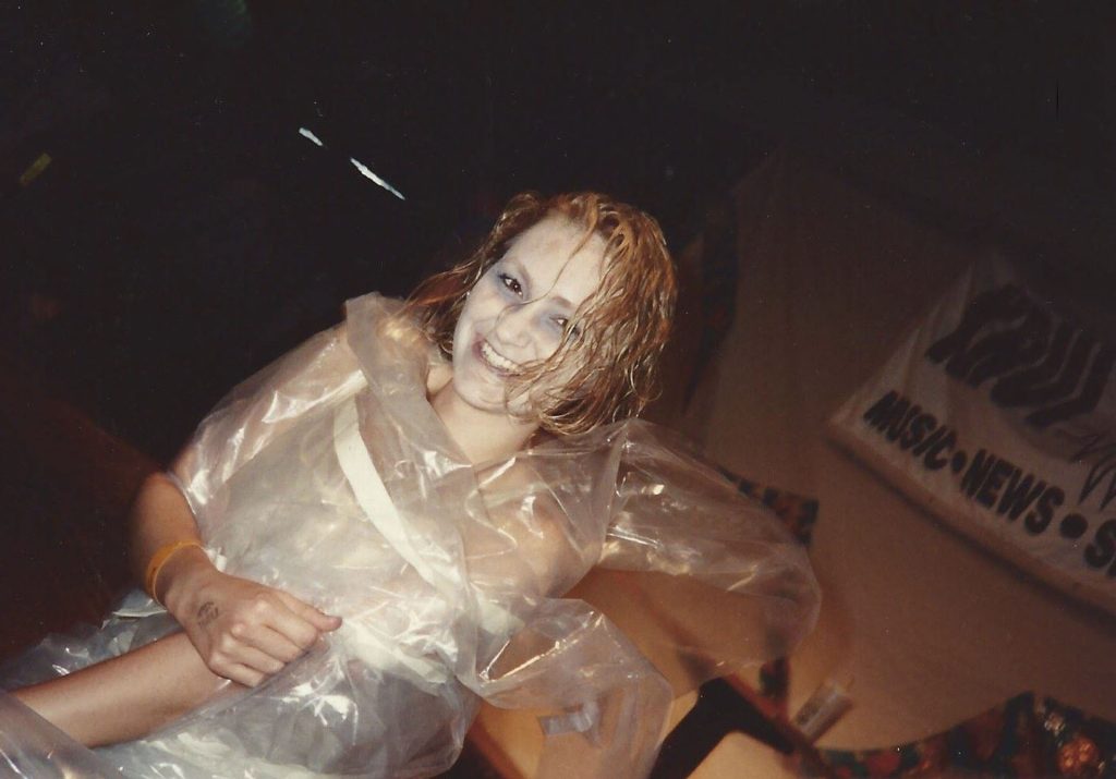 Fan dressed as Laura Palmer wrapped in plastic