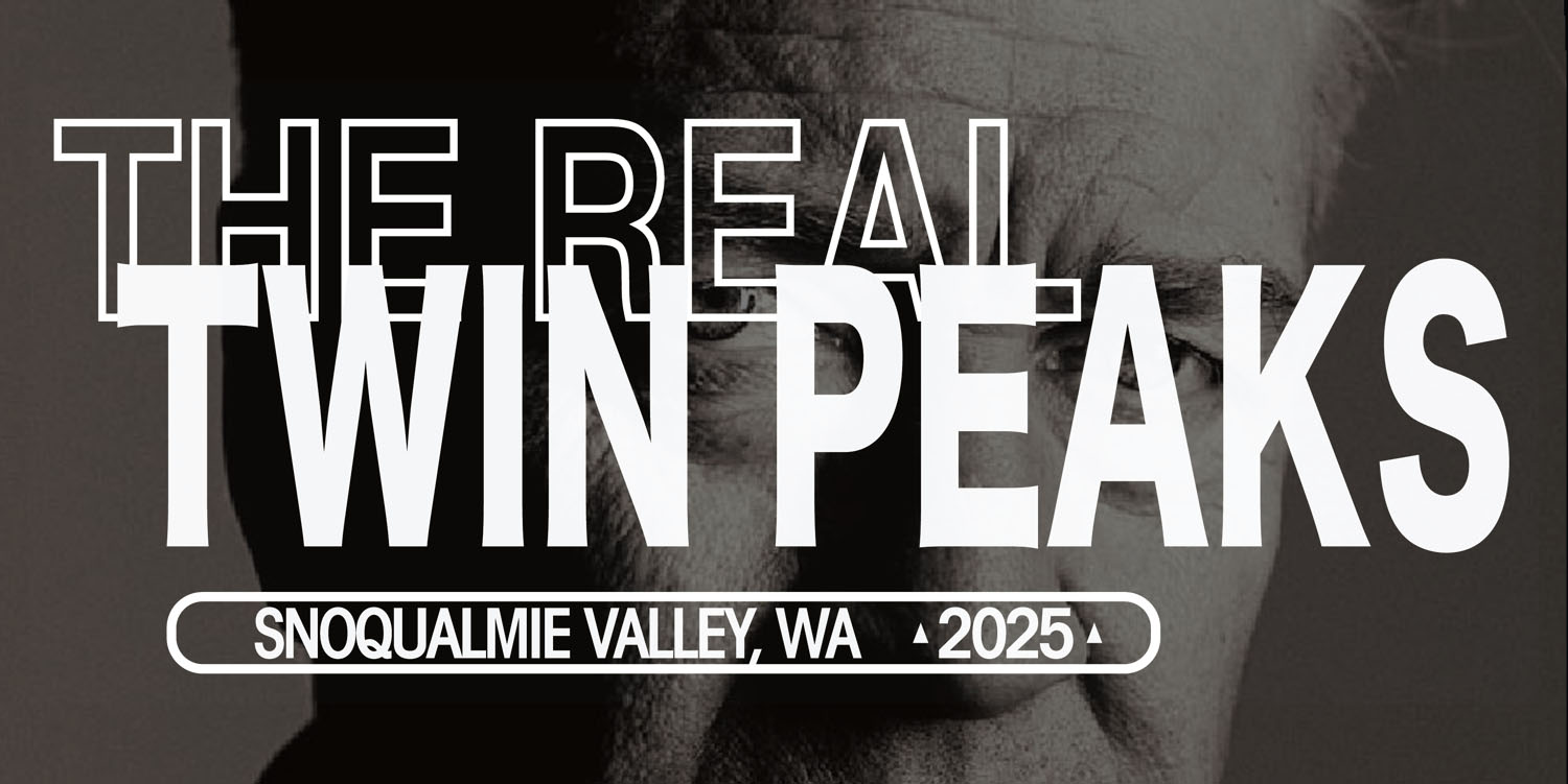 Real Twin Peaks logo with David Lynch's eyes in background