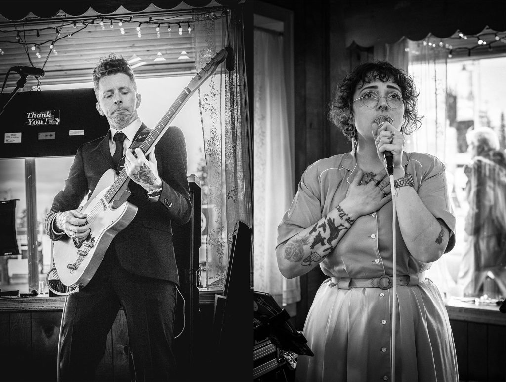 Black and white photos of Lady K and Dusty Highway from Wisteria Lodge