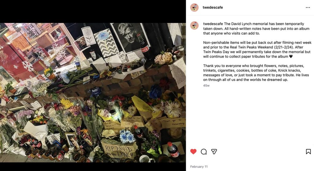 Instagram post about David Lynch tribue