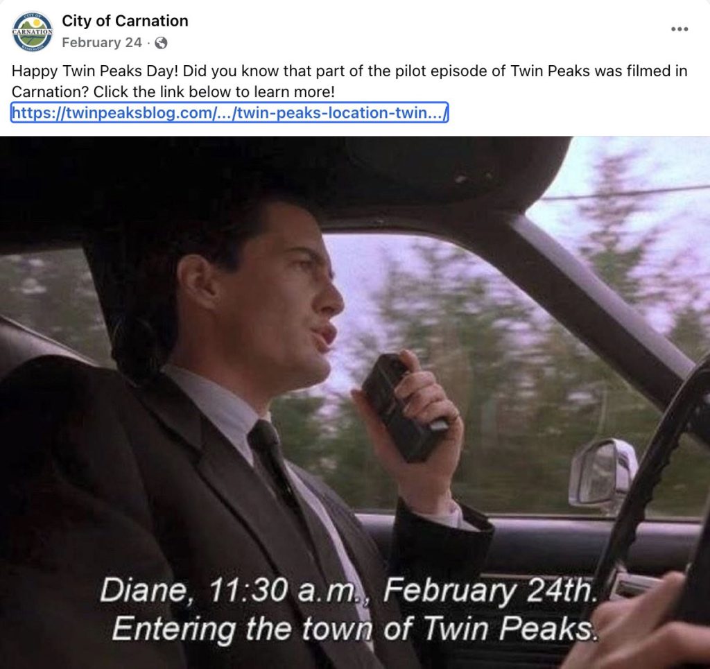 Facebook post about Agent Cooper's arrival