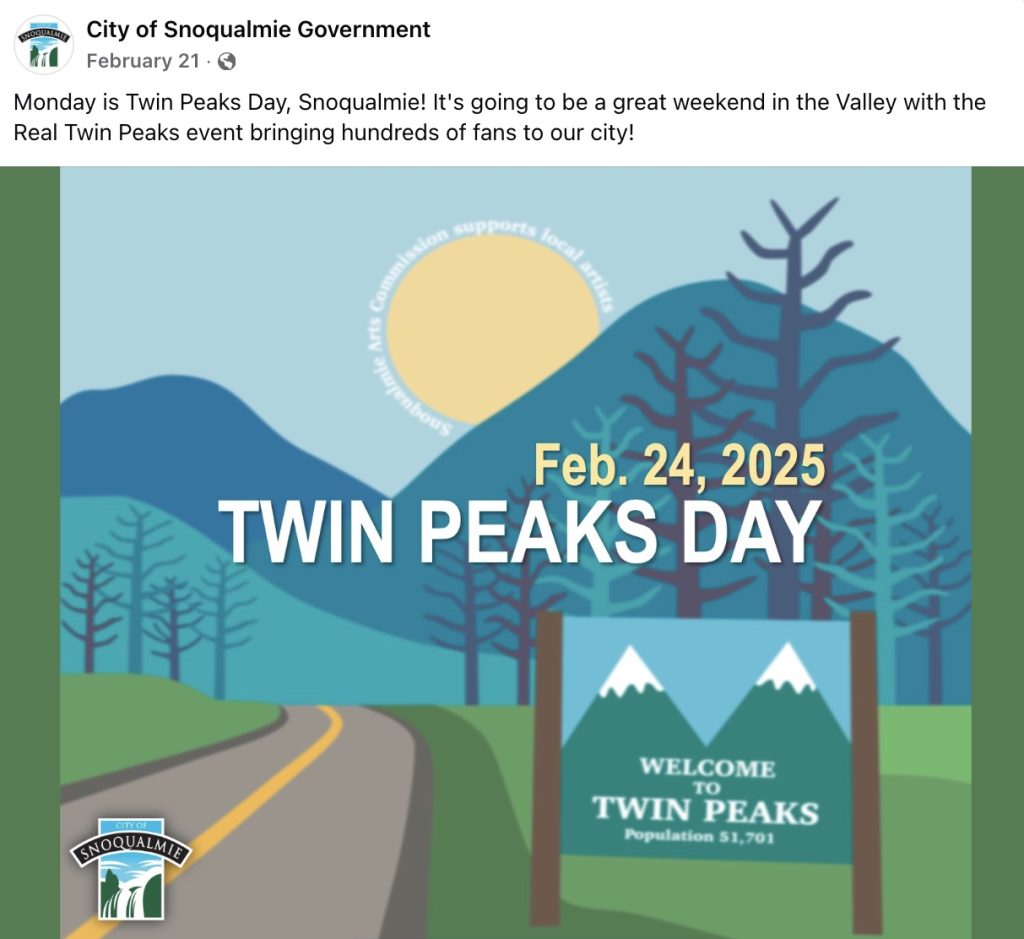 Facebook post about Twin Peaks Day
