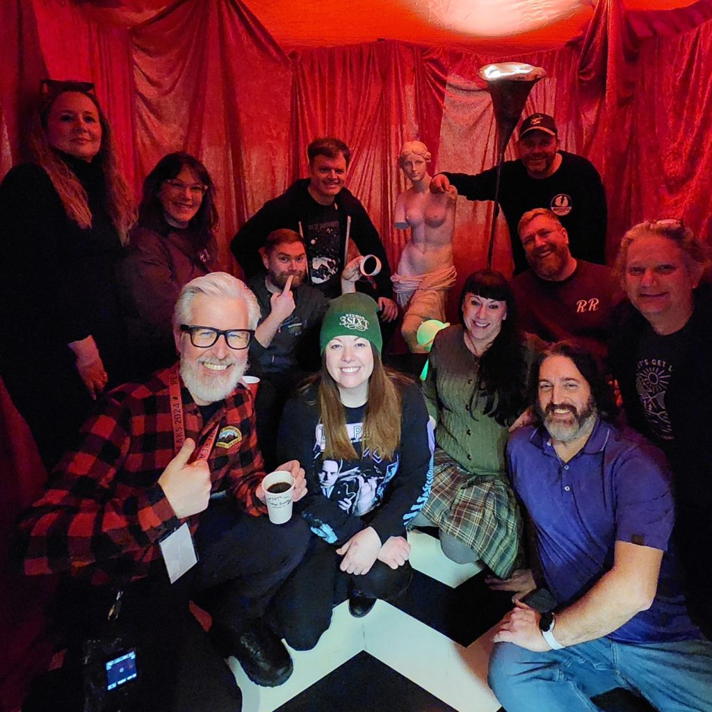 People gathered in the Red Room / Black Lodge photo op