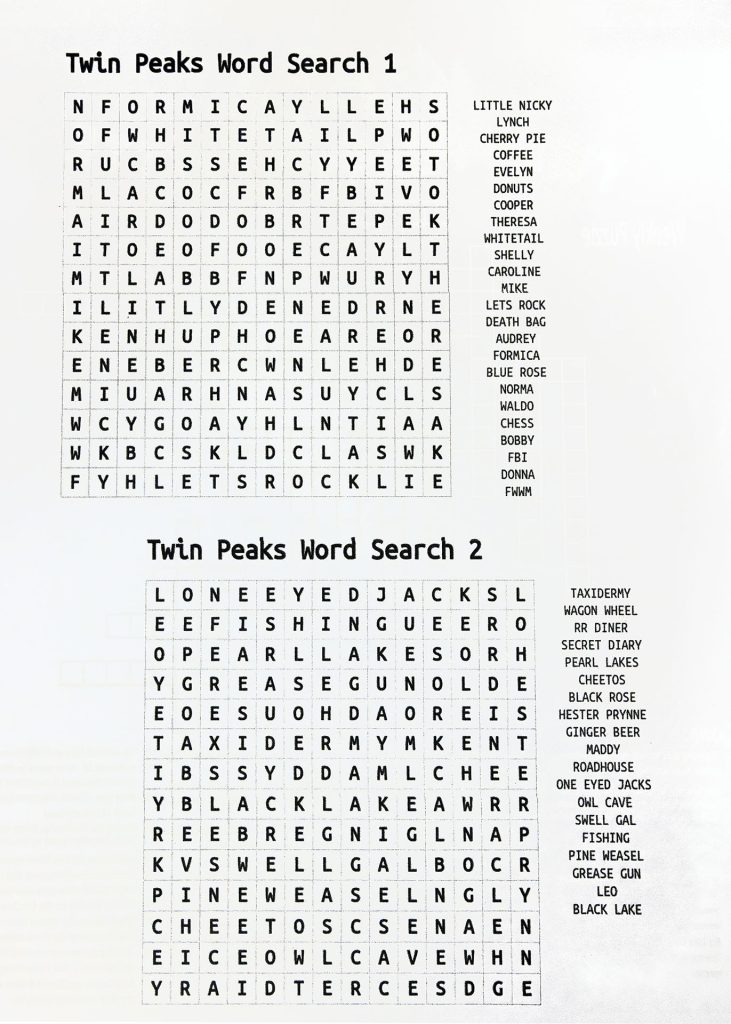 Twin Peaks Word Searches