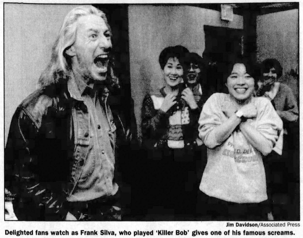 Delighted fans watch as Frank Silva, who played 'Killer Bob' gives one of his famous screams.