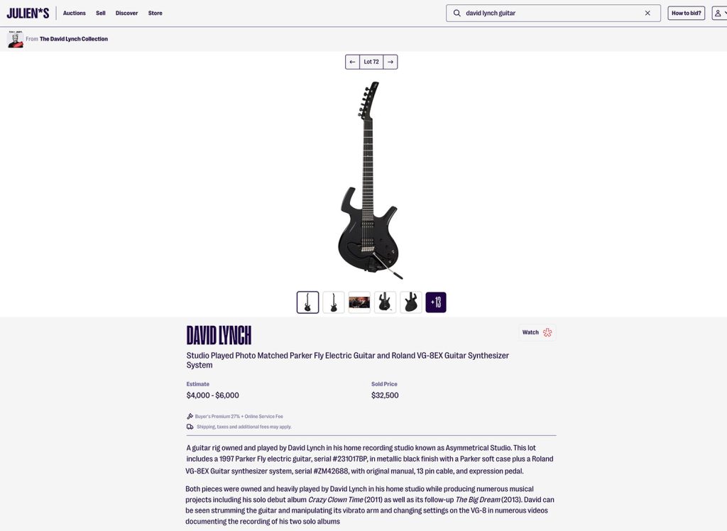 Julien's Auctions lot 72 webpage