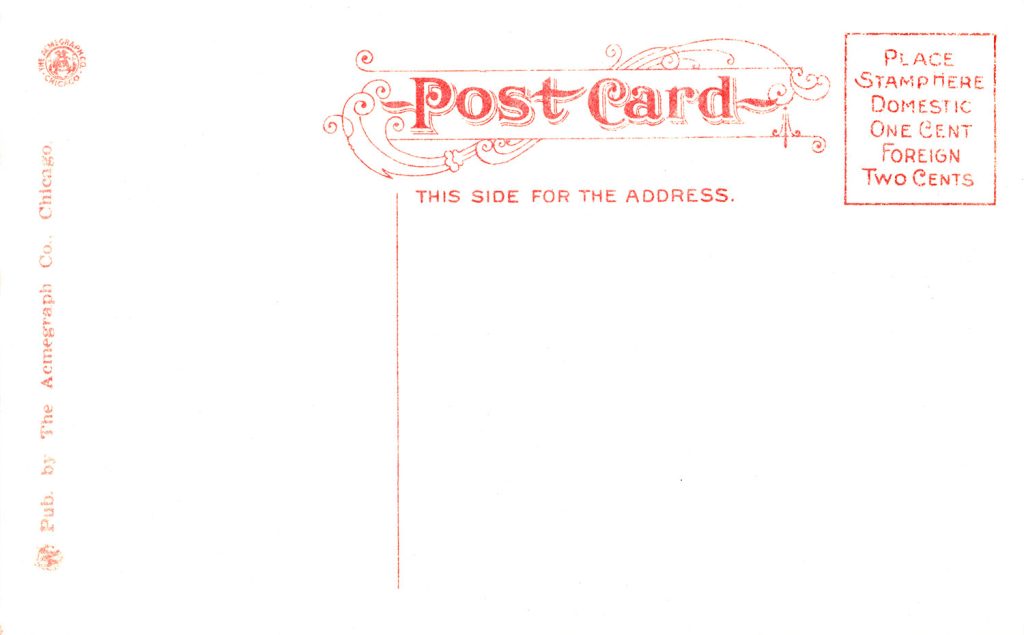 Back of Snoqualmie Falls postcard from The Acmegraph Co. of Chicago