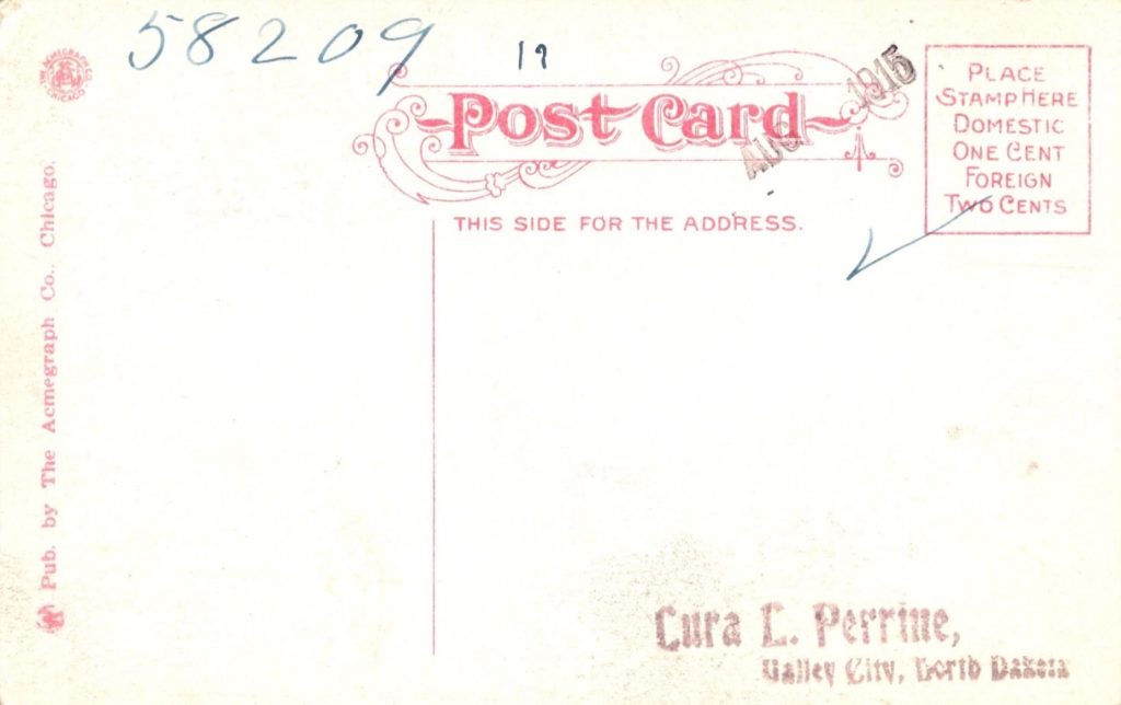 Back of Snoqualmie Falls postcard from The Acmegraph Co. of Chicago