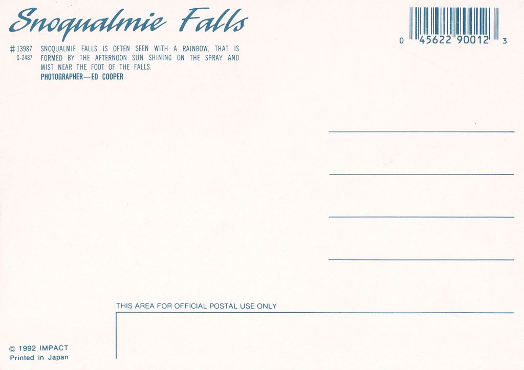 Back of Snoqualmie Falls postcard