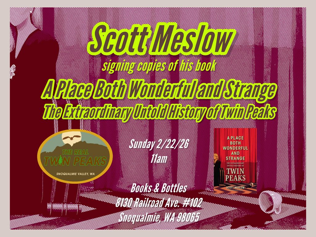 Event card for book singing with Scott Meslow