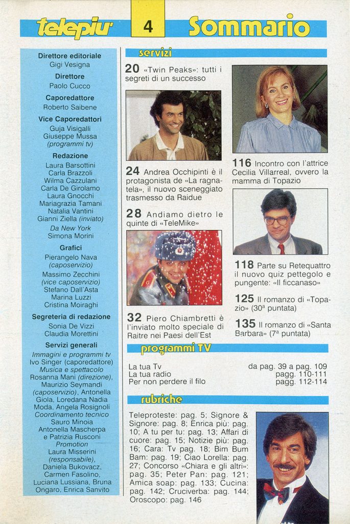 Table of contents for Telepiù magzine