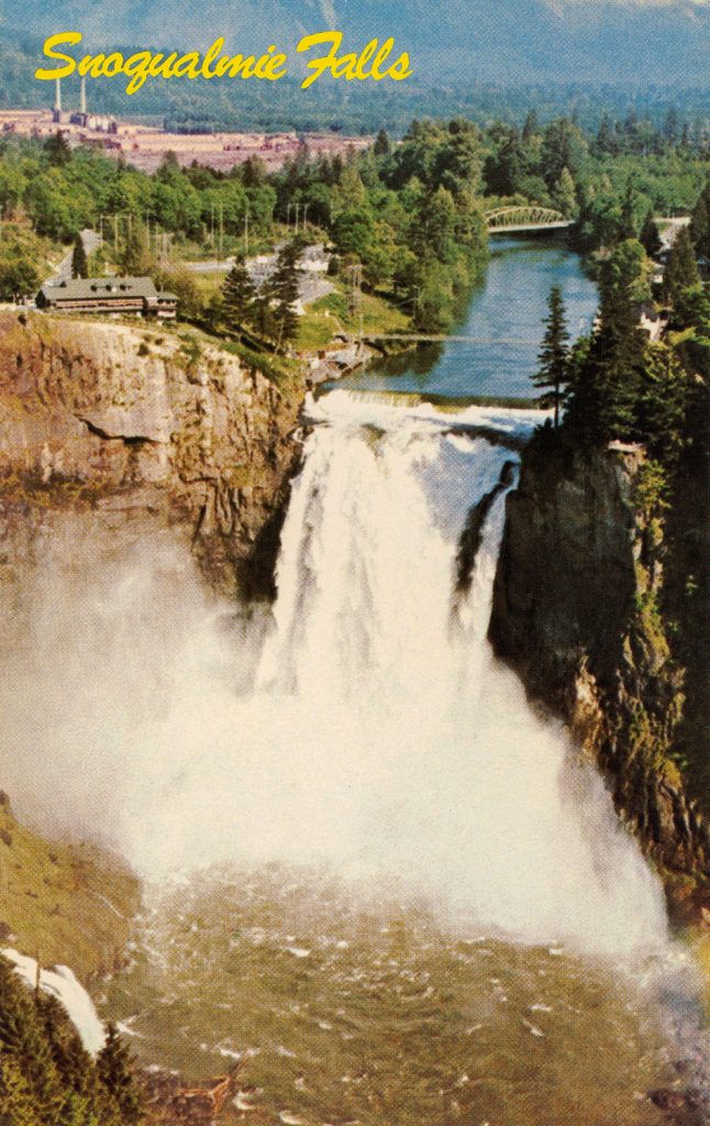 Aerial photo of Snoqualmie Falls and Snoquamlie Valley by Wayne Fradeen