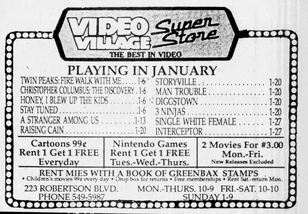 The Press and Standard ad for Video Village Super Store