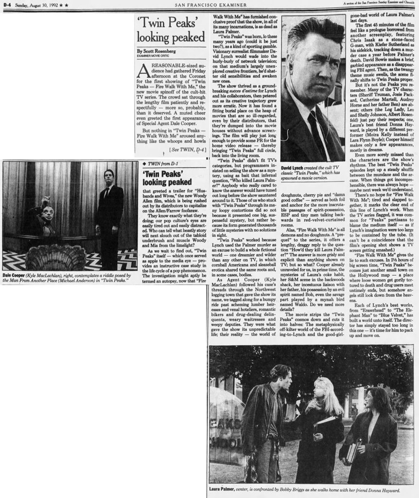 The San Francisco Examiner, August 30, 1992 review of Twin Peaks: Fire Walk With Me