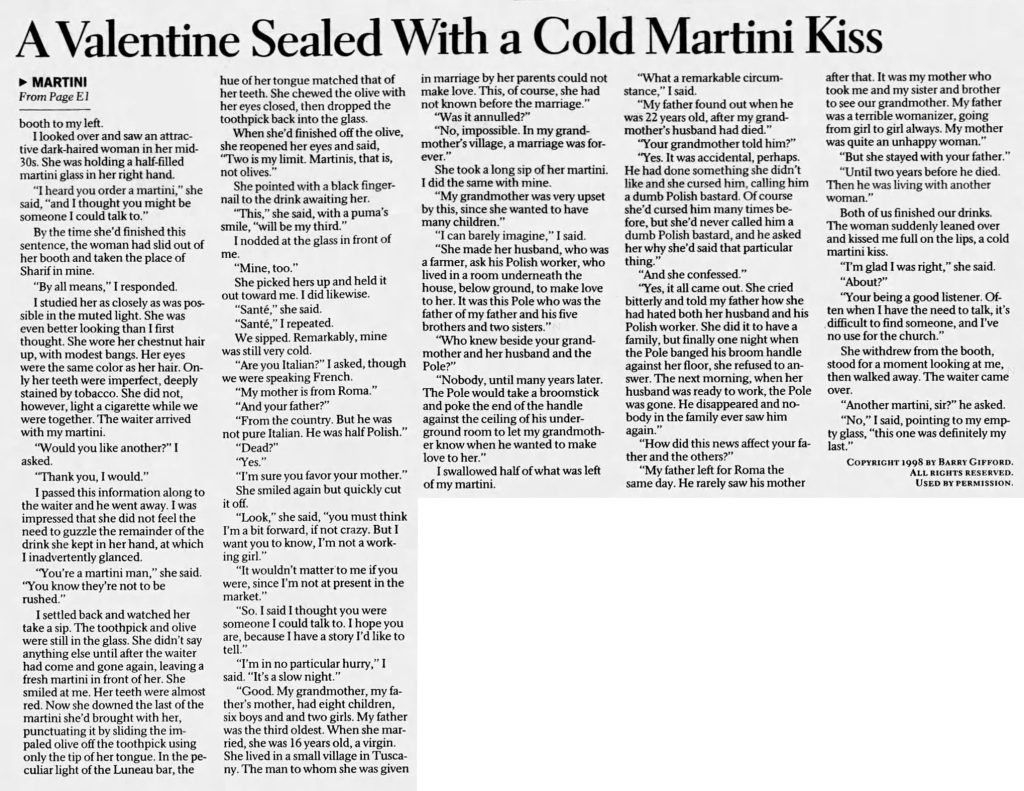 My Last Martini story by Barry Gifford