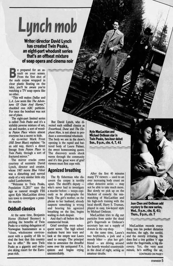 Article about in Twin Peaks The Toronto Star's Starweek, April 7-14, 1990