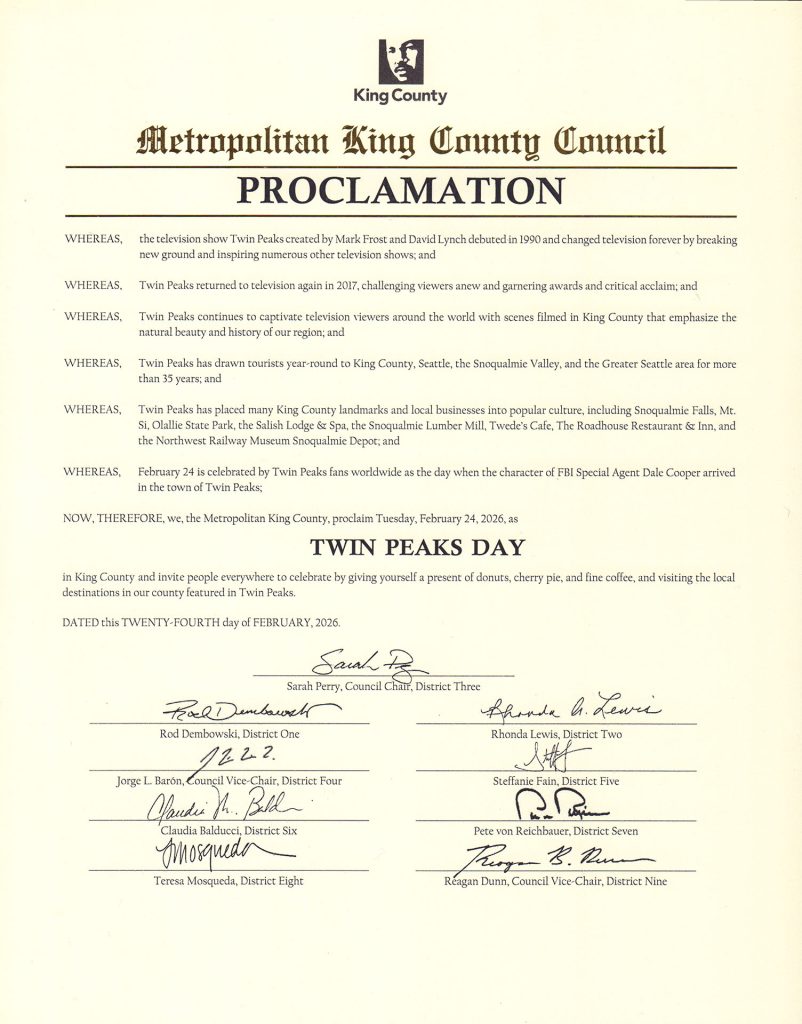 Twin Peaks Day 2026 Proclamation from King County