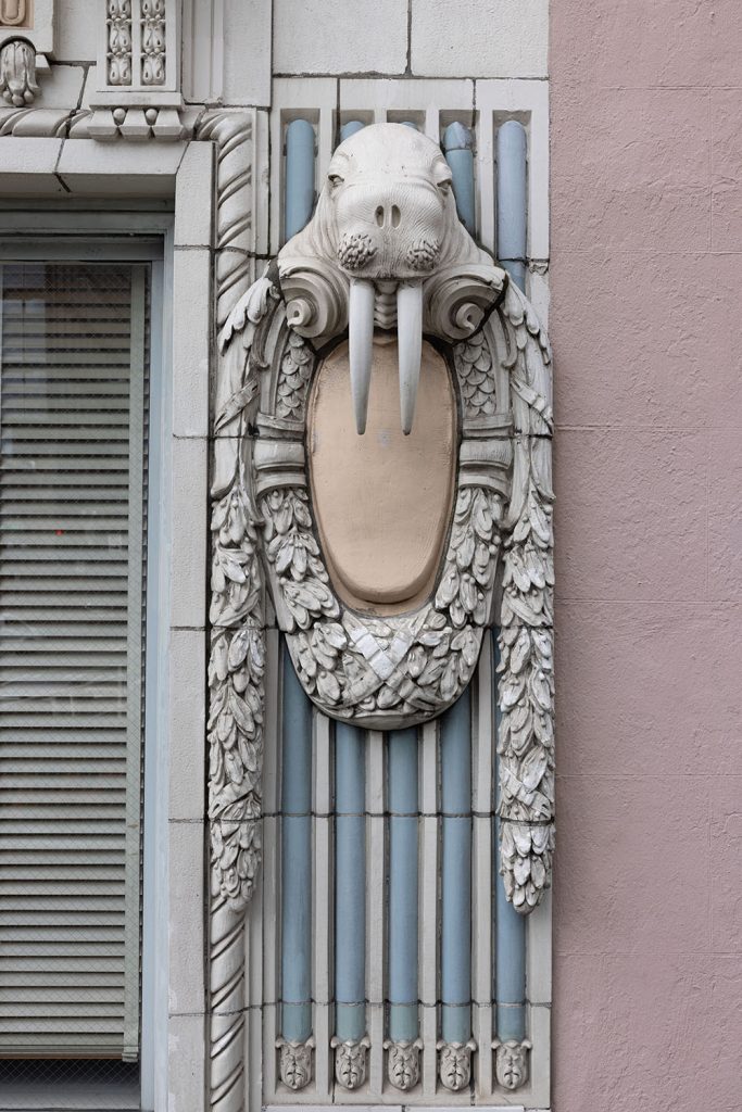 Walrus relief on exterior of the Arctic Building in downtown Seattle