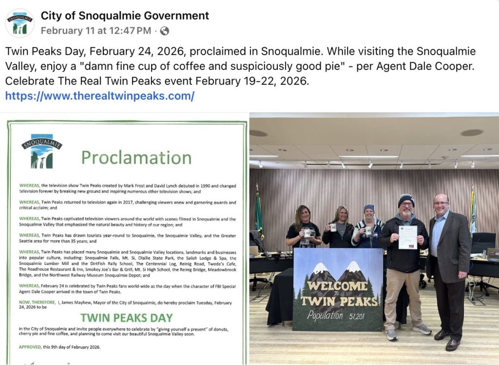 Facebook post from City of Snoqualmie Government