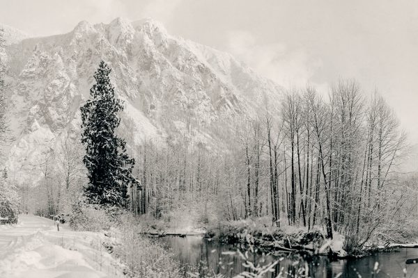 Snow covered Mount Si and Reinig Road photograph by Darius Kinsey