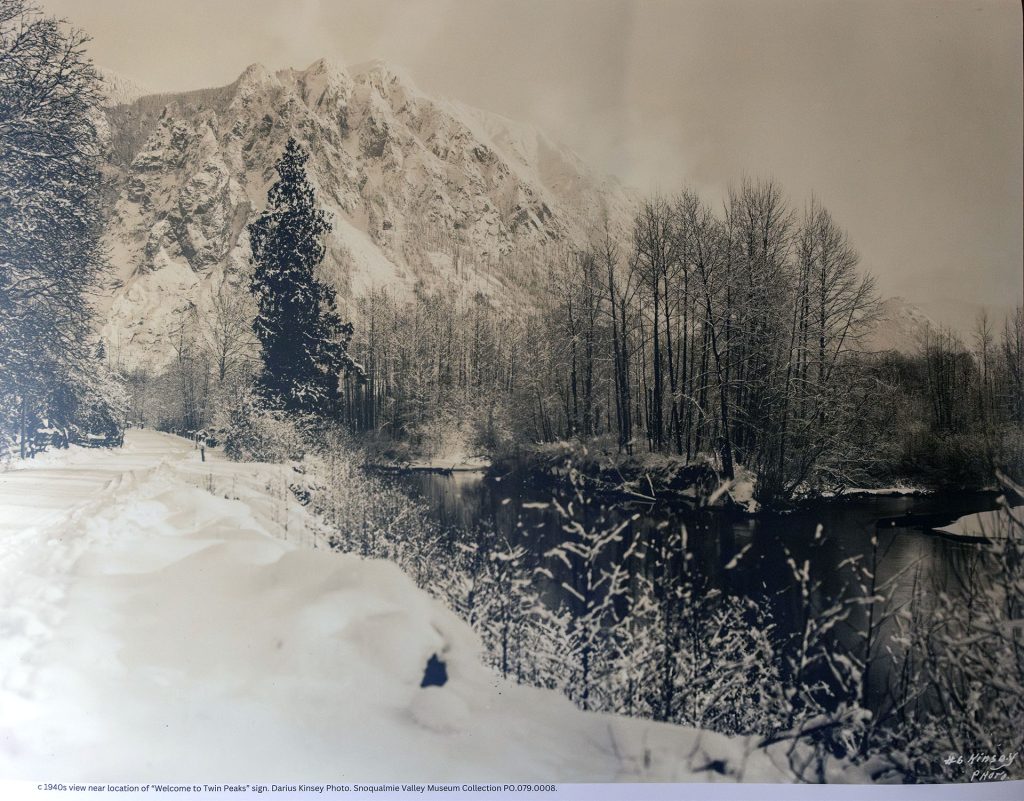 Snow covered Mount Si and Reinig Road photograph by Darius Kinsey