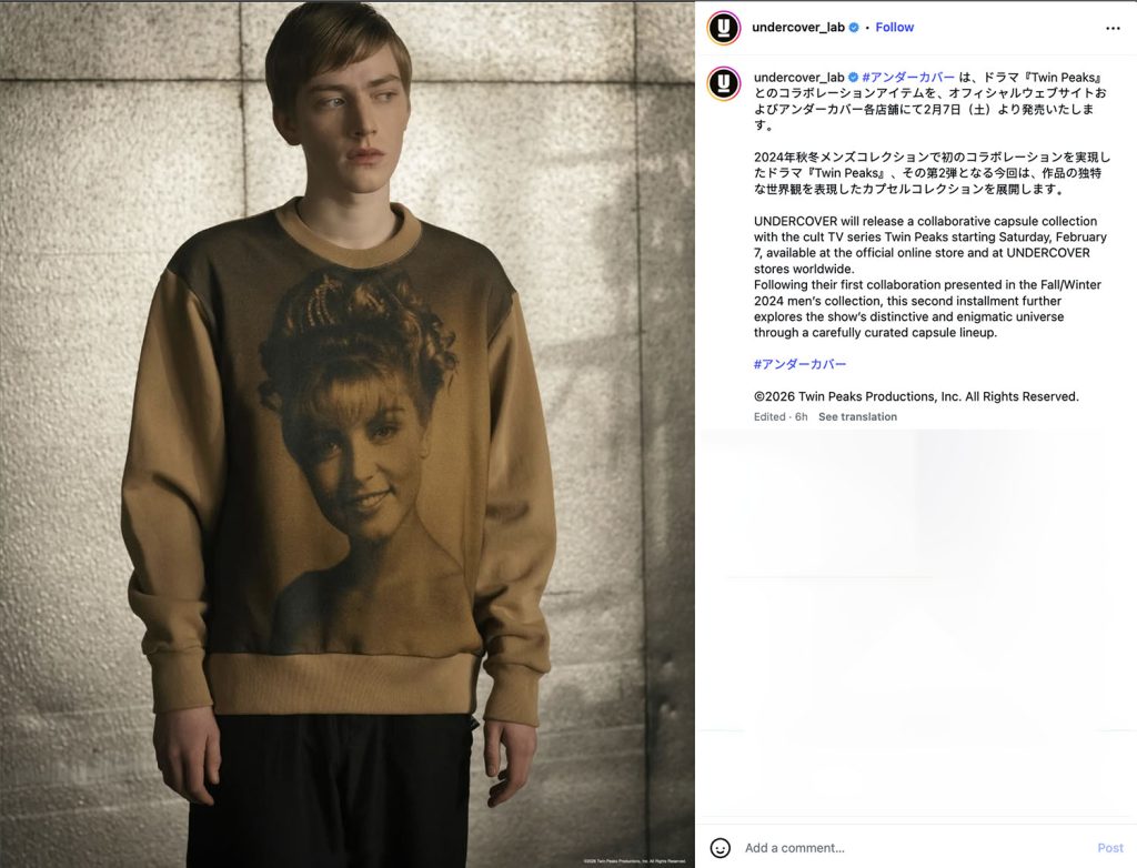 Instagram post about Twin Peaks collection by Undercover