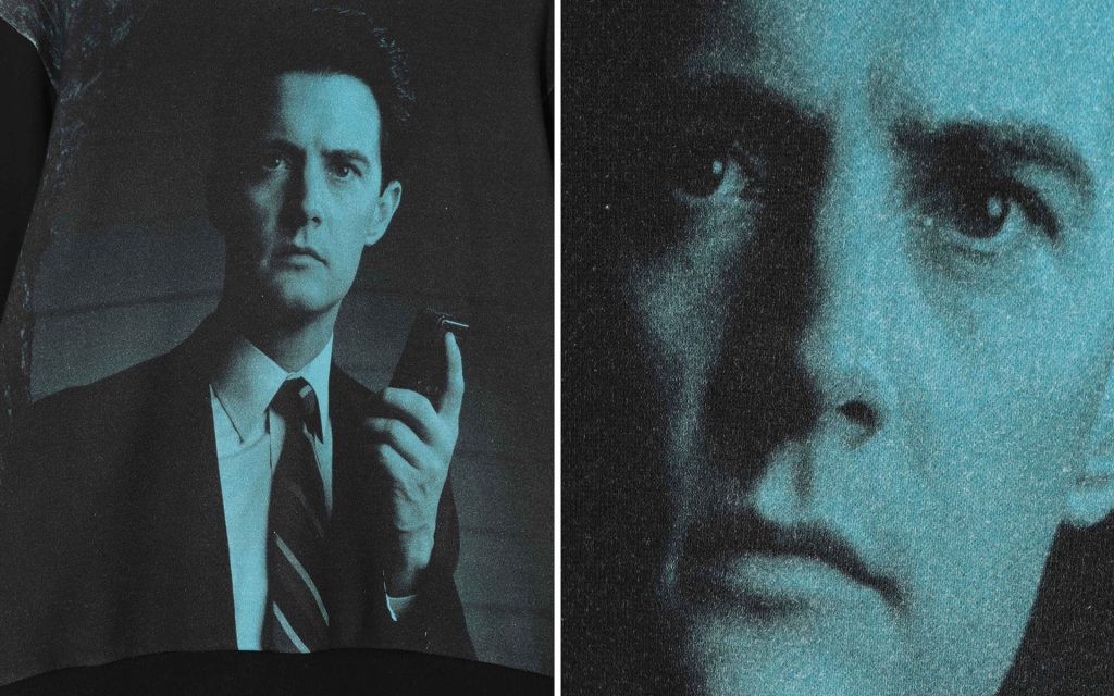 Detail of Agent Cooper-themed pullover by Undercover