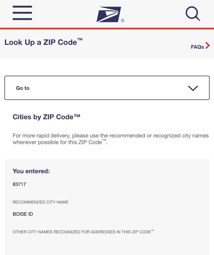 Look Up a Zip Code on USPS website
